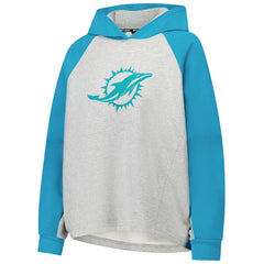Miami Dolphins DKNY Sport Women's Joy Cropped Raglan Pullover Hoodie - Gray/Aqua - NFL