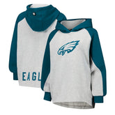 Philadelphia Eagles DKNY Sport Women's Joy Cropped Raglan Pullover Hoodie - Gray/Midnight Green - NFL
