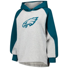 Philadelphia Eagles DKNY Sport Women's Joy Cropped Raglan Pullover Hoodie - Gray/Midnight Green - NFL