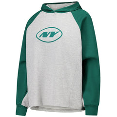New York Jets DKNY Sport Women's Joy Cropped Raglan Pullover Hoodie - Gray/Green - NFL