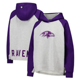 Baltimore Ravens DKNY Sport Women's Joy Cropped Raglan Pullover Hoodie - Gray/Purple - NFL