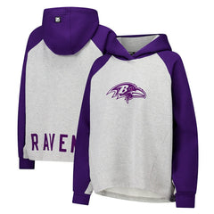 Baltimore Ravens DKNY Sport Women's Joy Cropped Raglan Pullover Hoodie - Gray/Purple - NFL