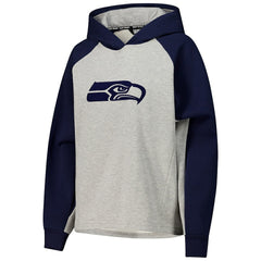 Seattle Seahawks DKNY Sport Women's Joy Cropped Raglan Pullover Hoodie - Gray/College Navy - NFL