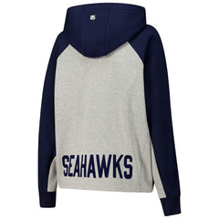 Seattle Seahawks DKNY Sport Women's Joy Cropped Raglan Pullover Hoodie - Gray/College Navy - NFL