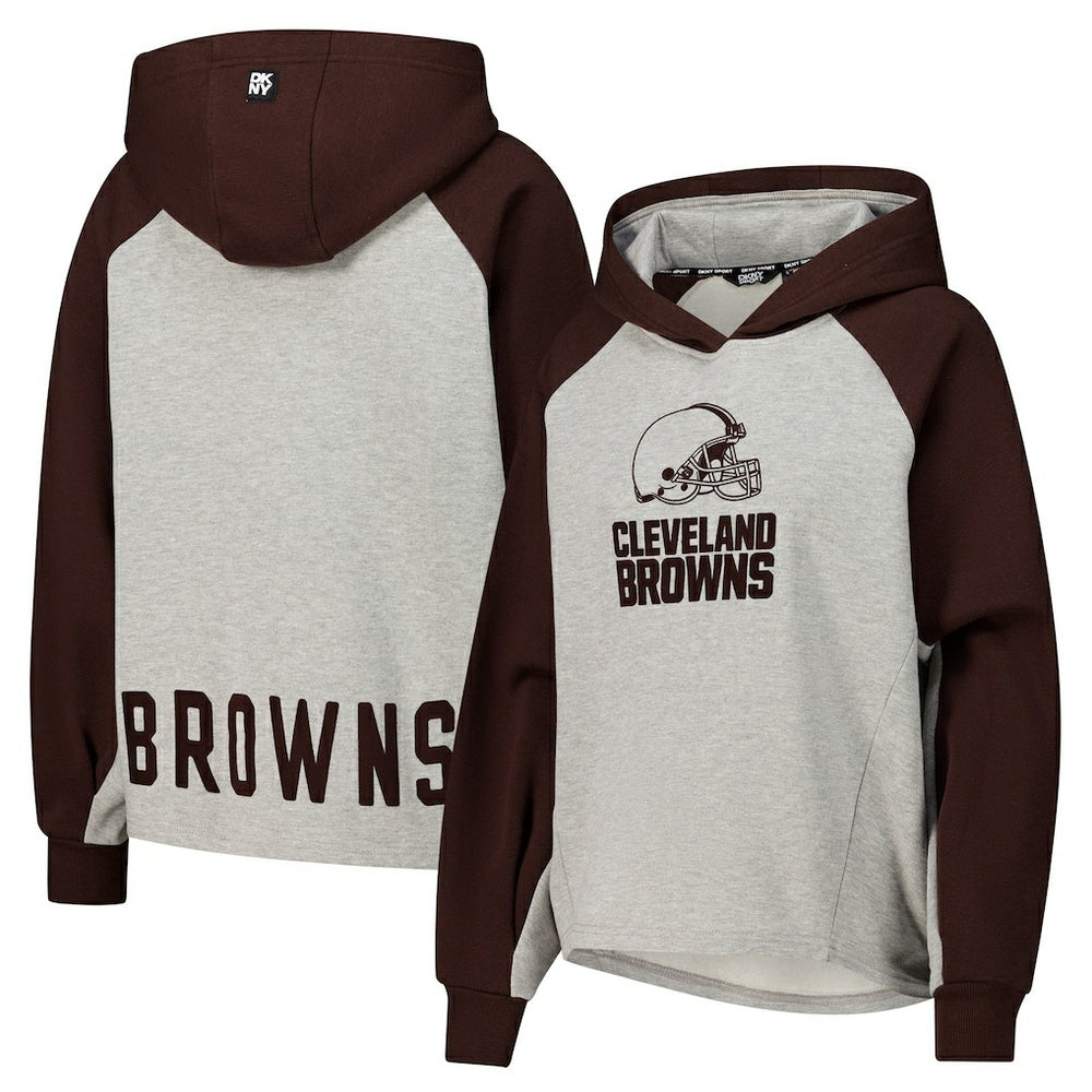 Cleveland Browns DKNY Sport Women's Joy Cropped Raglan Pullover Hoodie - Gray/Brown - NFL