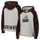 Cleveland Browns DKNY Sport Women's Joy Cropped Raglan Pullover Hoodie - Gray/Brown - NFL