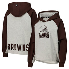 Cleveland Browns DKNY Sport Women's Joy Cropped Raglan Pullover Hoodie - Gray/Brown - NFL