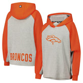 Denver Broncos DKNY Sport Women's Joy Cropped Raglan Pullover Hoodie - Gray/Orange - NFL