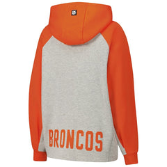Denver Broncos DKNY Sport Women's Joy Cropped Raglan Pullover Hoodie - Gray/Orange - NFL