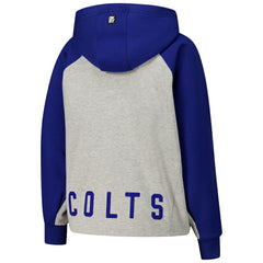 Indianapolis Colts DKNY Sport Women's Joy Cropped Raglan Pullover Hoodie - Gray/Royal - NFL