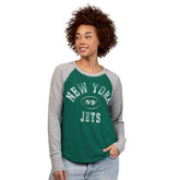 New York Jets G-III 4Her by Carl Banks Women's Waffle Knit Raglan Long Sleeve T-Shirt Green/Heather Gray - NFL