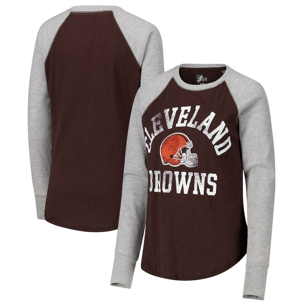 Cleveland Browns G-III 4Her by Carl Banks Women's Waffle Knit Raglan Long Sleeve T-Shirt Brown/Heather Gray - NFL