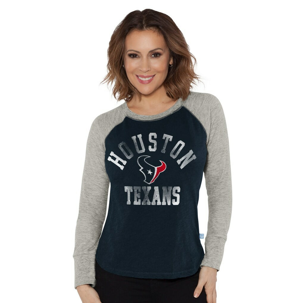Houston Texans G-III 4Her by Carl Banks Women's Waffle Knit Raglan Long Sleeve T-Shirt Navy/Heather Gray - NFL