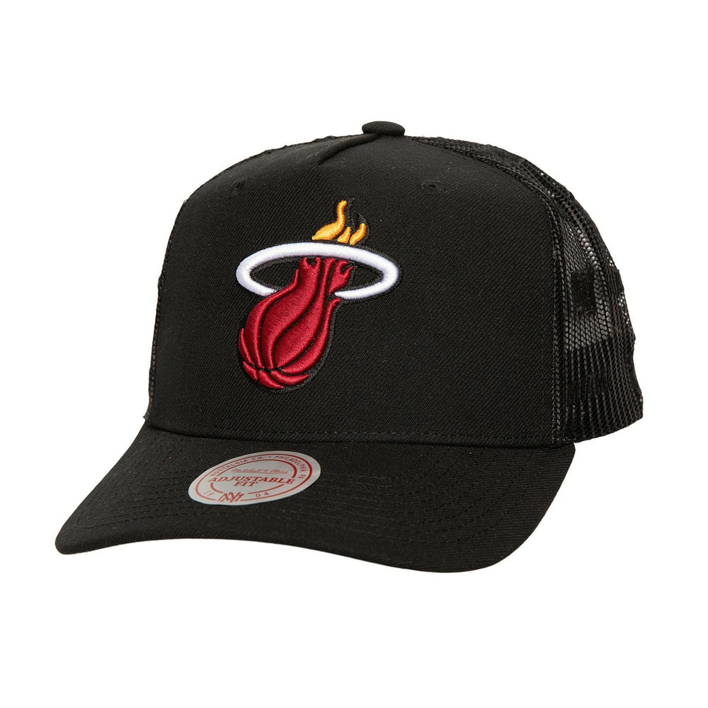 Mitchell & Ness - Miami Heat Monogram Allover Logo Mesh Trucker Adjustable Hat - Black