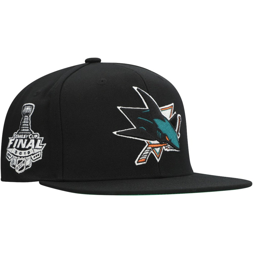 San Jose Sharks - Mitchell & Ness Core Top Spot Snapback Hat Black