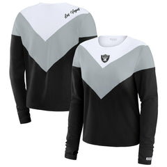 Las Vegas Raiders WEAR by Erin Andrews Women's Chevron Tri-Blend Long Sleeve T-Shirt Black/Silver - NFL