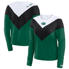 New York Jets WEAR by Erin Andrews Women's Plus Size Chevron Tri-Blend Long Sleeve T-Shirt Green/Black - NFL