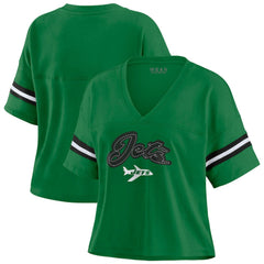 New York Jets WEAR by Erin Andrews Women's Color Block Boxy V-Neck T-Shirt Kelly Green - NFL