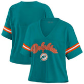 Miami Dolphins WEAR by Erin Andrews Women's Plus Size Color Block Boxy V-Neck T-Shirt Aqua - NFL