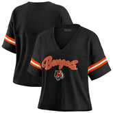 Cincinnati Bengals WEAR by Erin Andrews Women's Plus Size Color Block Boxy V-Neck T-Shirt Black - NFL