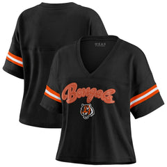 Cincinnati Bengals WEAR by Erin Andrews Women's Plus Size Color Block Boxy V-Neck T-Shirt Black - NFL