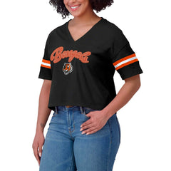 Cincinnati Bengals WEAR by Erin Andrews Women's Plus Size Color Block Boxy V-Neck T-Shirt Black - NFL