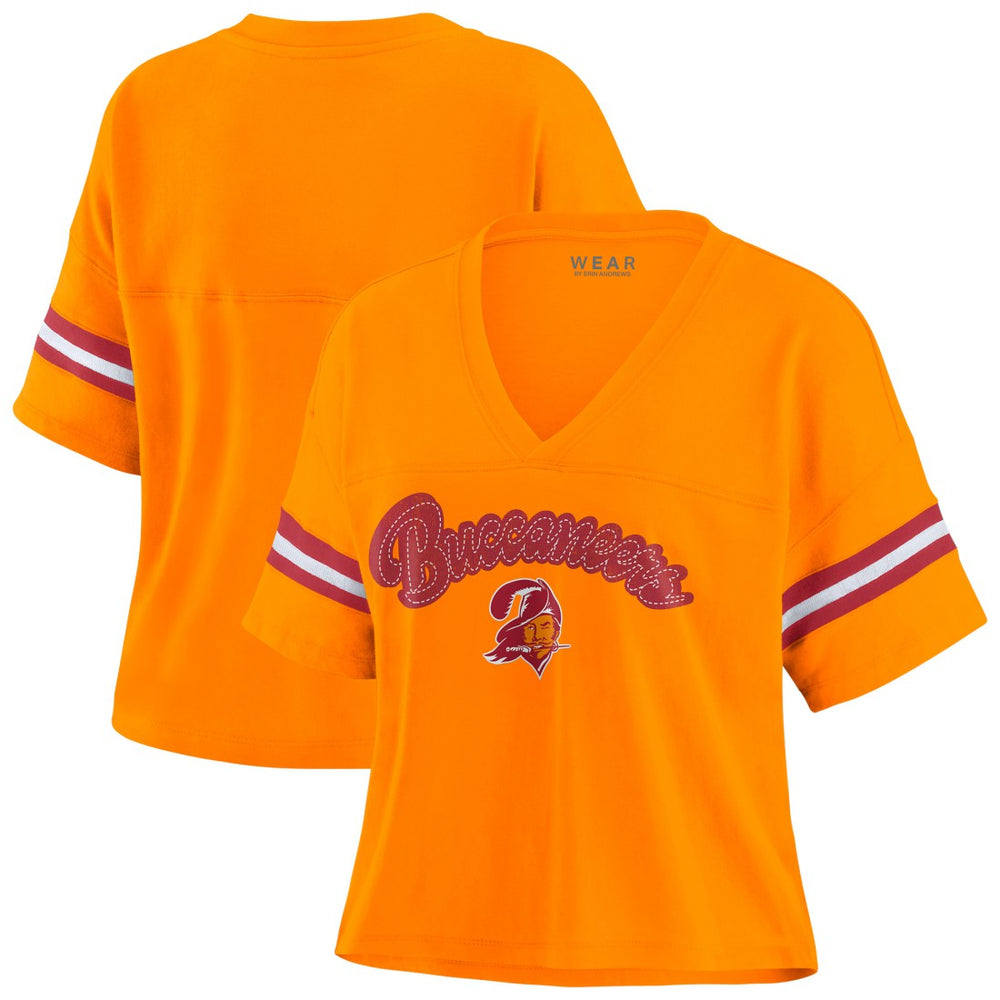 Tampa Bay Buccaneers WEAR by Erin Andrews Women's Plus Size Color Block Boxy V-Neck T-Shirt Pewter - NFL