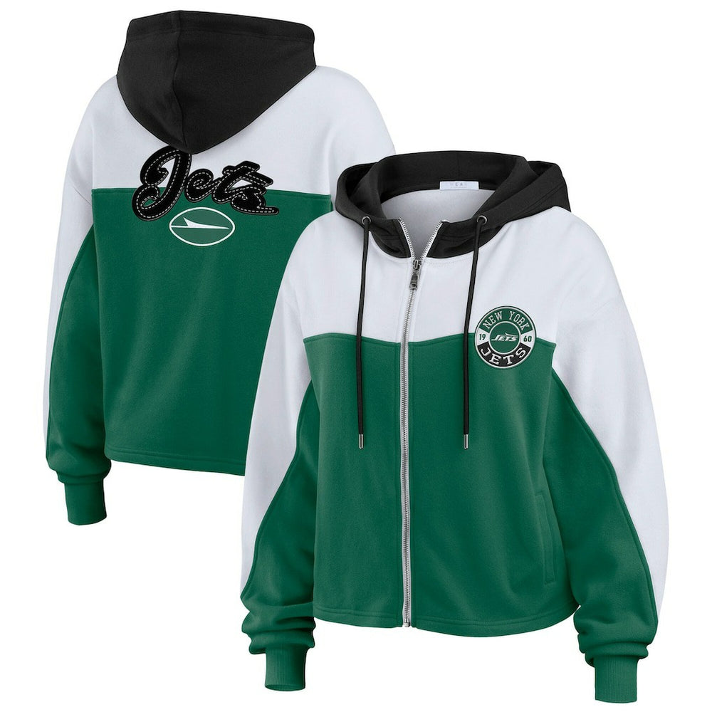 New York Jets WEAR by Erin Andrews Women's Color Block Full-Zip Hoodie Green/White - NFL