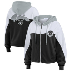 Las Vegas Raiders WEAR by Erin Andrews Women's Plus Size Color Block Full-Zip Hoodie Black - NFL