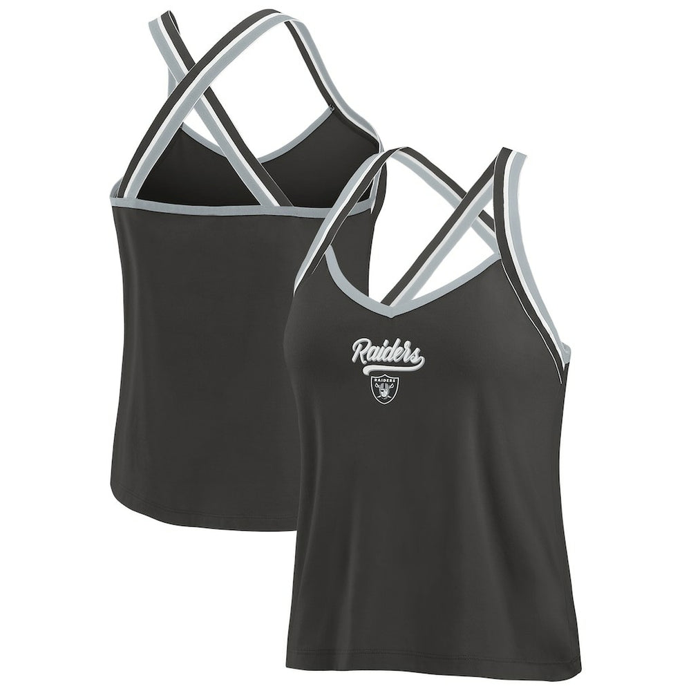 Las Vegas Raiders WEAR by Erin Andrews Women's Cross Strap Tri-Blend Tank Top Black - NFL