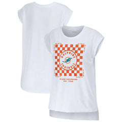 Miami Dolphins WEAR by Erin Andrews Women's Checker Muscle Tank Top White - NFL