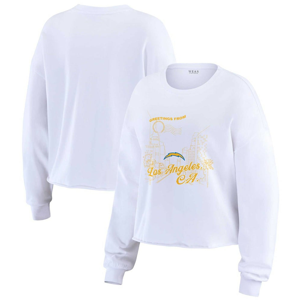 Los Angeles Chargers WEAR by Erin Andrews Women's Postcard Cropped Long Sleeve Top White - NFL
