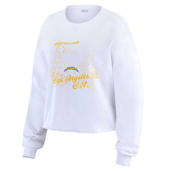 Los Angeles Chargers WEAR by Erin Andrews Women's Postcard Cropped Long Sleeve Top White - NFL