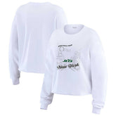 New York Jets WEAR by Erin Andrews Women's Postcard Cropped Long Sleeve Top White - NFL