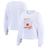 Cleveland Browns WEAR by Erin Andrews Women's Postcard Cropped Long Sleeve Top White - NFL