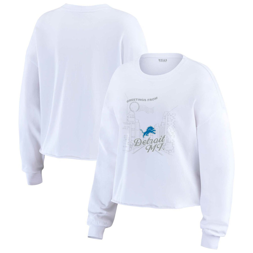 Detroit Lions WEAR by Erin Andrews Women's Postcard Cropped Long Sleeve Top White - NFL