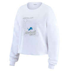 Detroit Lions WEAR by Erin Andrews Women's Postcard Cropped Long Sleeve Top White - NFL