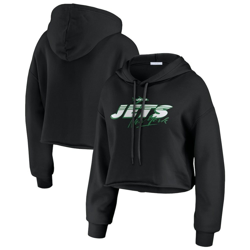 New York Jets WEAR by Erin Andrews Women's Prime Cropped Pullover Hoodie Black - NFL