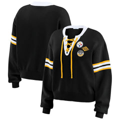 Pittsburgh Steelers WEAR by Erin Andrews Women's Lace-Up Sweater Black - NFL