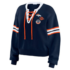 Denver Broncos WEAR by Erin Andrews Women's Lace-Up Sweater Navy - NFL