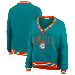 Miami Dolphins WEAR by Erin Andrews Women's Oversized Long Sleeve V-Neck Sweatshirt Aqua - NFL