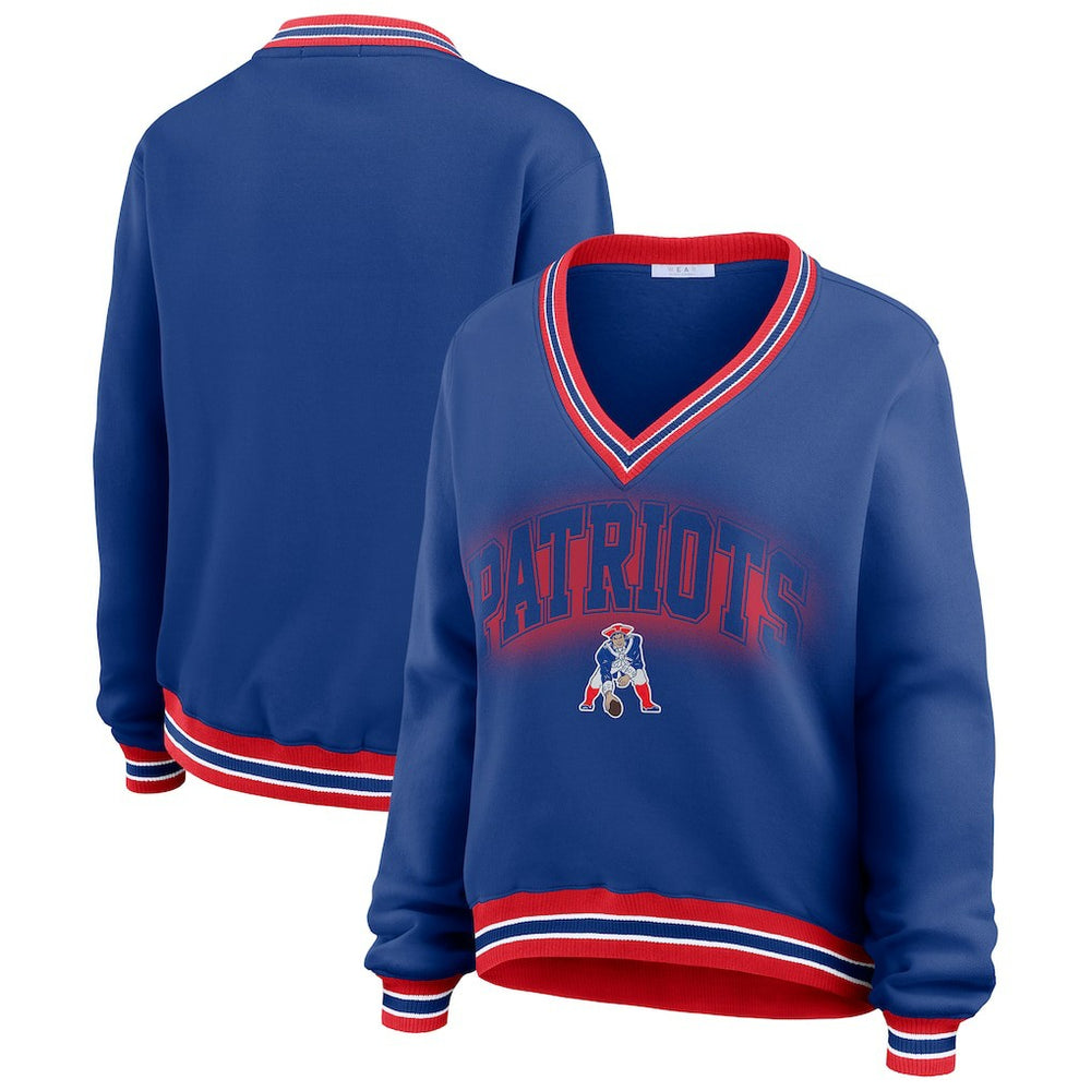 New England Patriots WEAR by Erin Andrews Women's Oversized Long Sleeve V-Neck Sweatshirt Navy - NFL