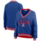 New England Patriots WEAR by Erin Andrews Women's Oversized Long Sleeve V-Neck Sweatshirt Navy - NFL
