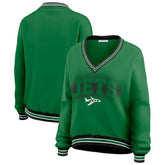 New York Jets WEAR by Erin Andrews Women's Oversized Long Sleeve V-Neck Sweatshirt Green - NFL