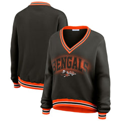 Cincinnati Bengals WEAR by Erin Andrews Women's Oversized Long Sleeve V-Neck Sweatshirt Black - NFL