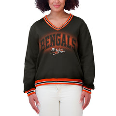 Cincinnati Bengals WEAR by Erin Andrews Women's Oversized Long Sleeve V-Neck Sweatshirt Black - NFL