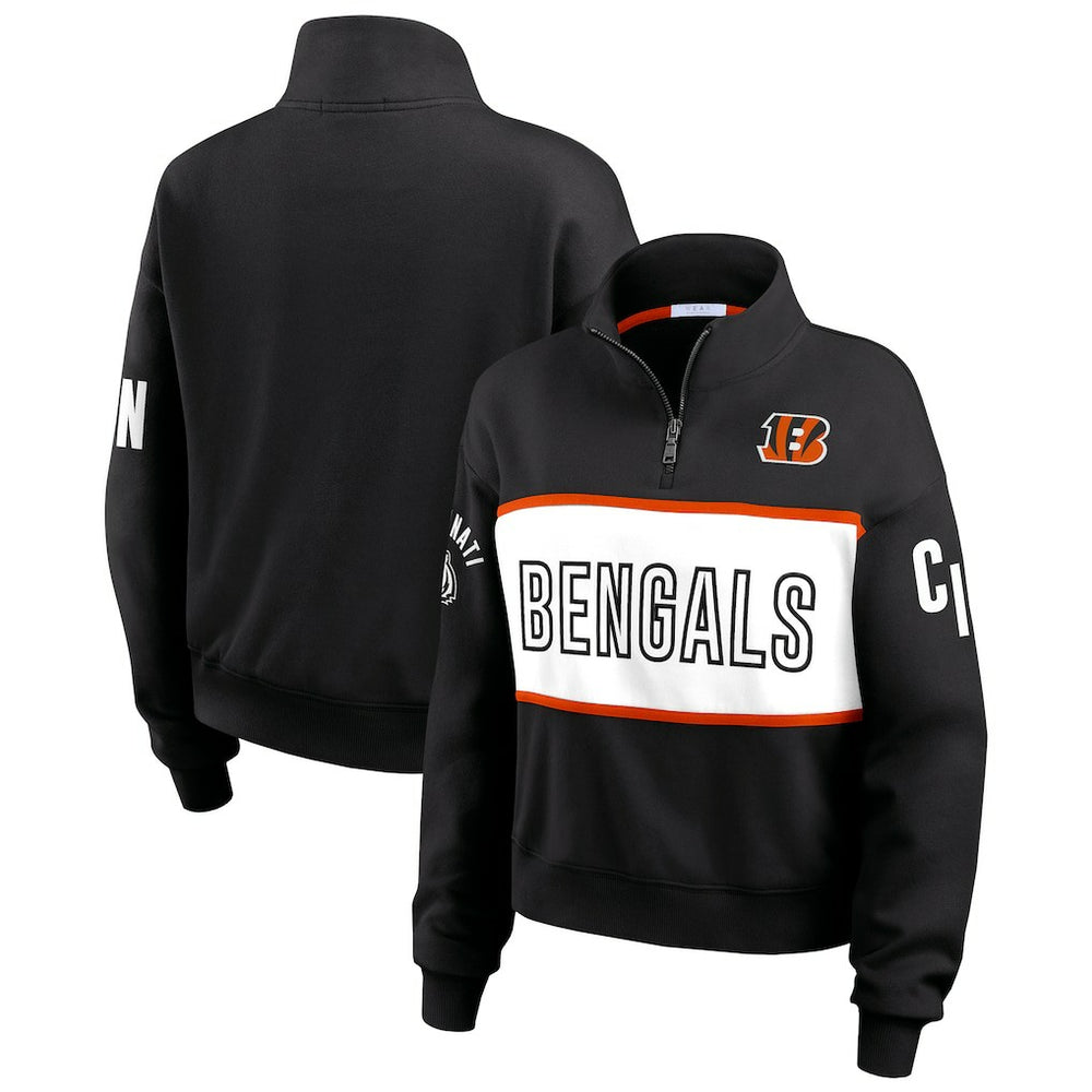 Cincinnati Bengals WEAR by Erin Andrews Women's Quarter-Zip Jacket Black - NFL