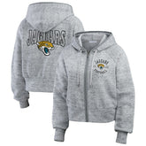 Jacksonville Jaguars WEAR by Erin Andrews Women's Speckled Fleece Cropped Full-Zip Hoodie Heather Gray - NFL