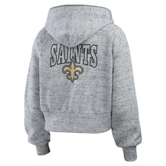 New Orleans Saints WEAR by Erin Andrews Women's Speckled Fleece Cropped Full-Zip Hoodie Heather Gray - NFL