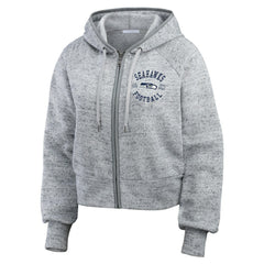 Seattle Seahawks WEAR by Erin Andrews Women's Speckled Fleece Cropped Full-Zip Hoodie Heather Gray - NFL